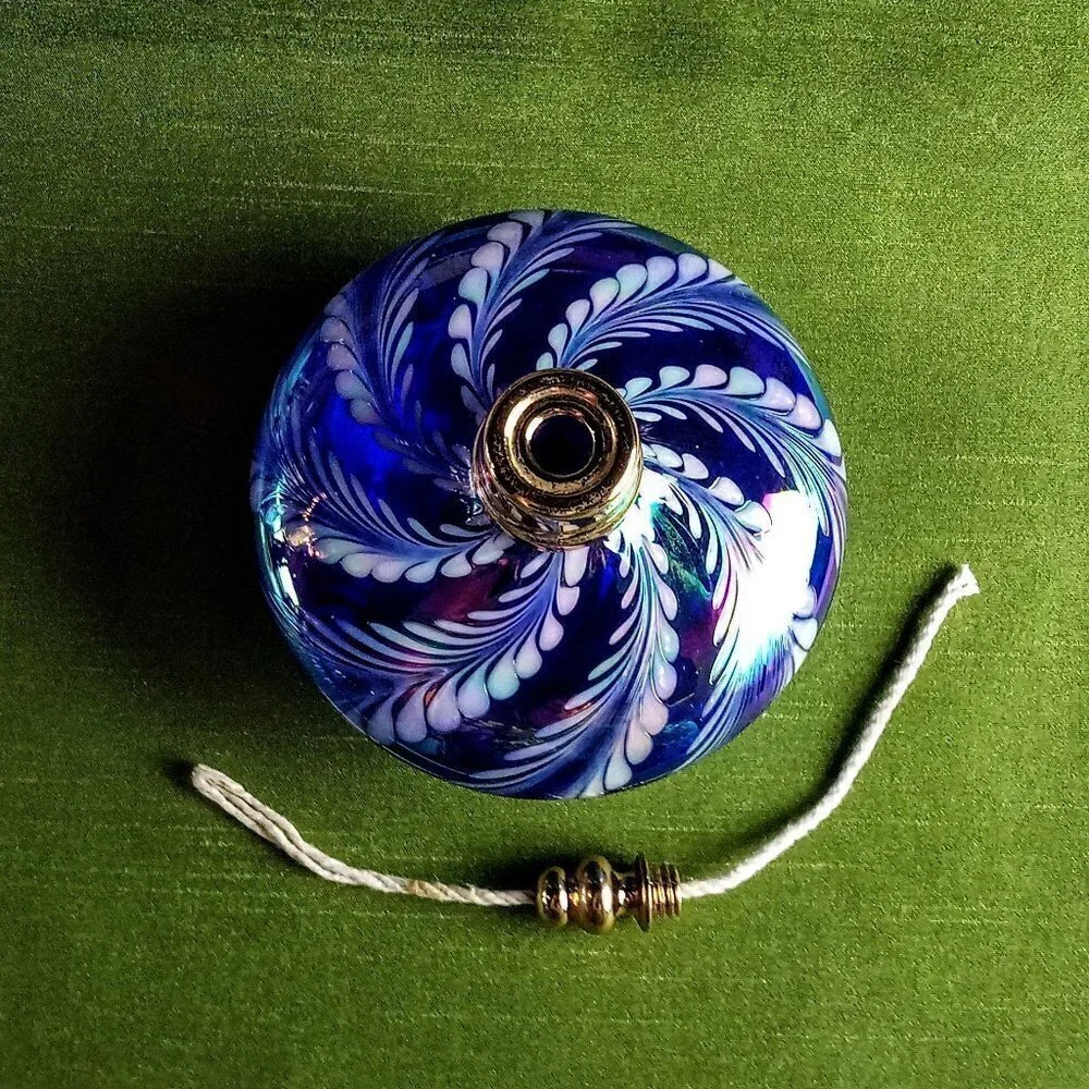 Blue Carnival Art Glass Swirl Fragrance Oil Catalytic Lamp